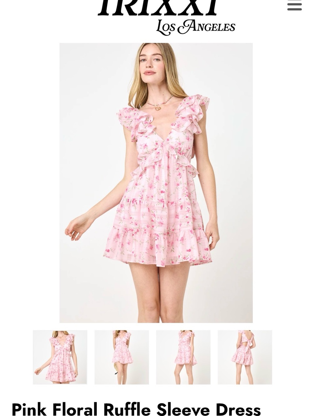 Trixxi Pink Floral Ruffle Mini Dress. Size Medium. New!